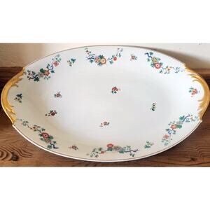 HAVILAND LIMOGES FRANCE Oval Platter Gold Trim 16" Flower Multi Color See Pic